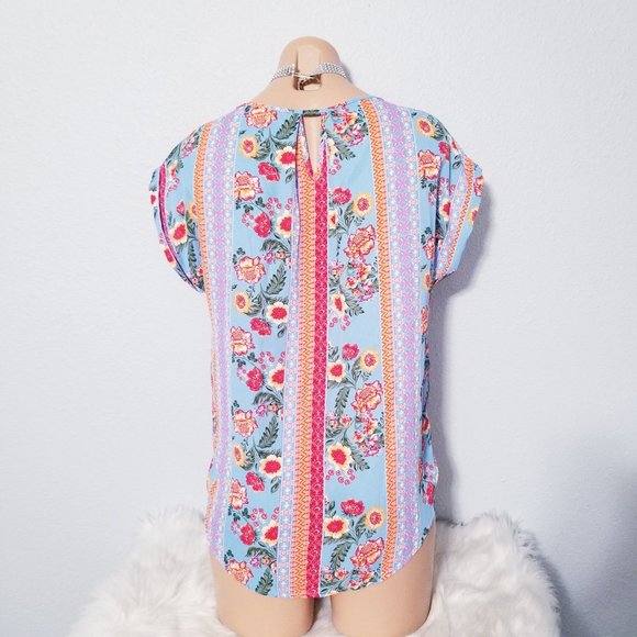'PINK ROSE VINTAGE'  floral print blouse top - Picture 3 of 4